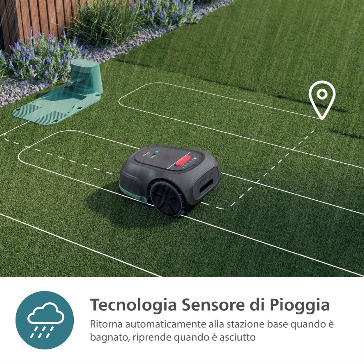 Robot Tosaerba Philips Serie 3000 - Taglio Trasversale, Mappatura GPS, Tosaerba Intelligente, Taglio Veloce, Prestazioni anche in Pendenza, App HomeRun, Sensore Pioggia, Grigio Calcare (RSL3000/10)