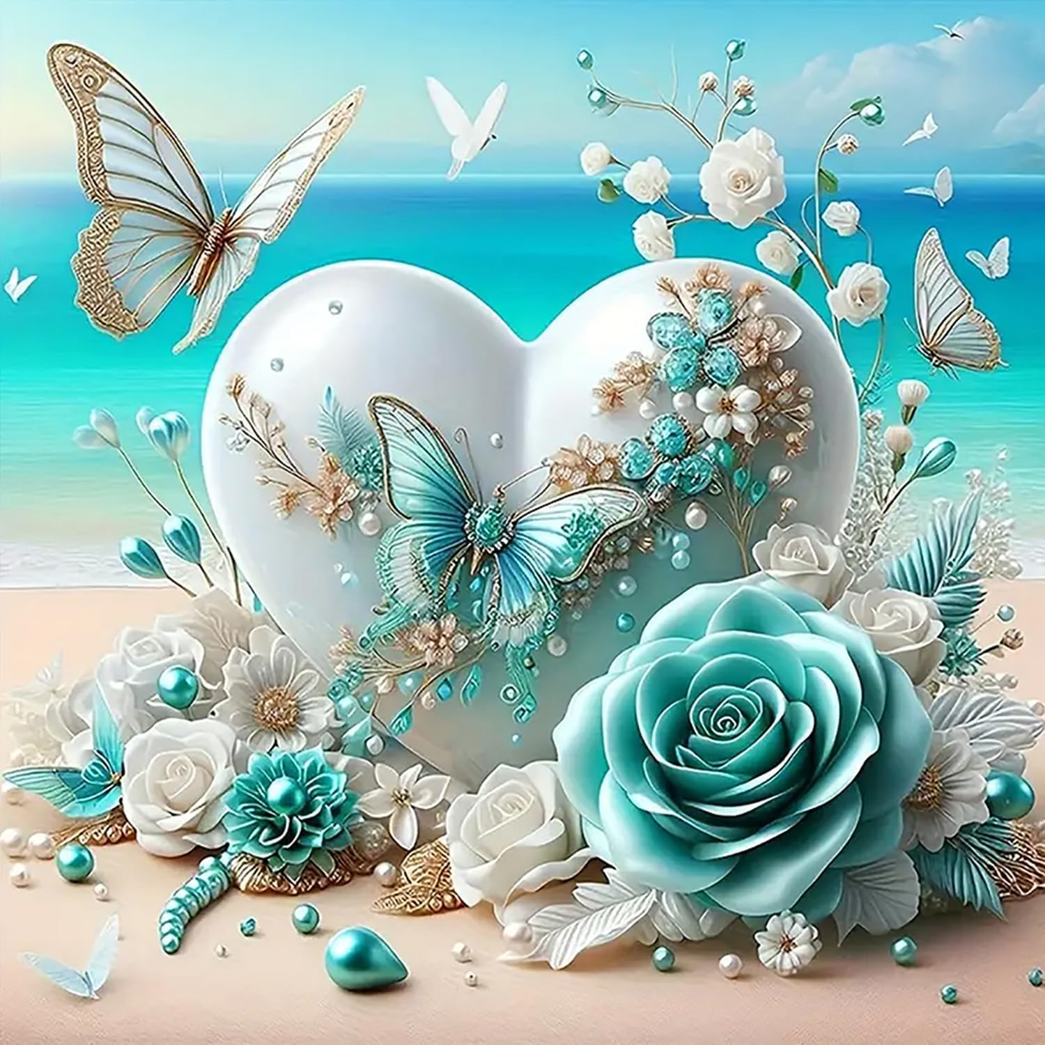 diamond painting 5d papillon cœur bleu