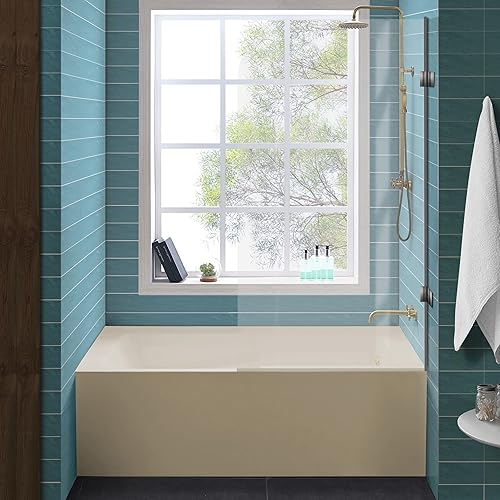 Voltaire - Bañera de 54 x 30 pulgadas para alcoba de drenaje a mano derecha con delantal en bisque