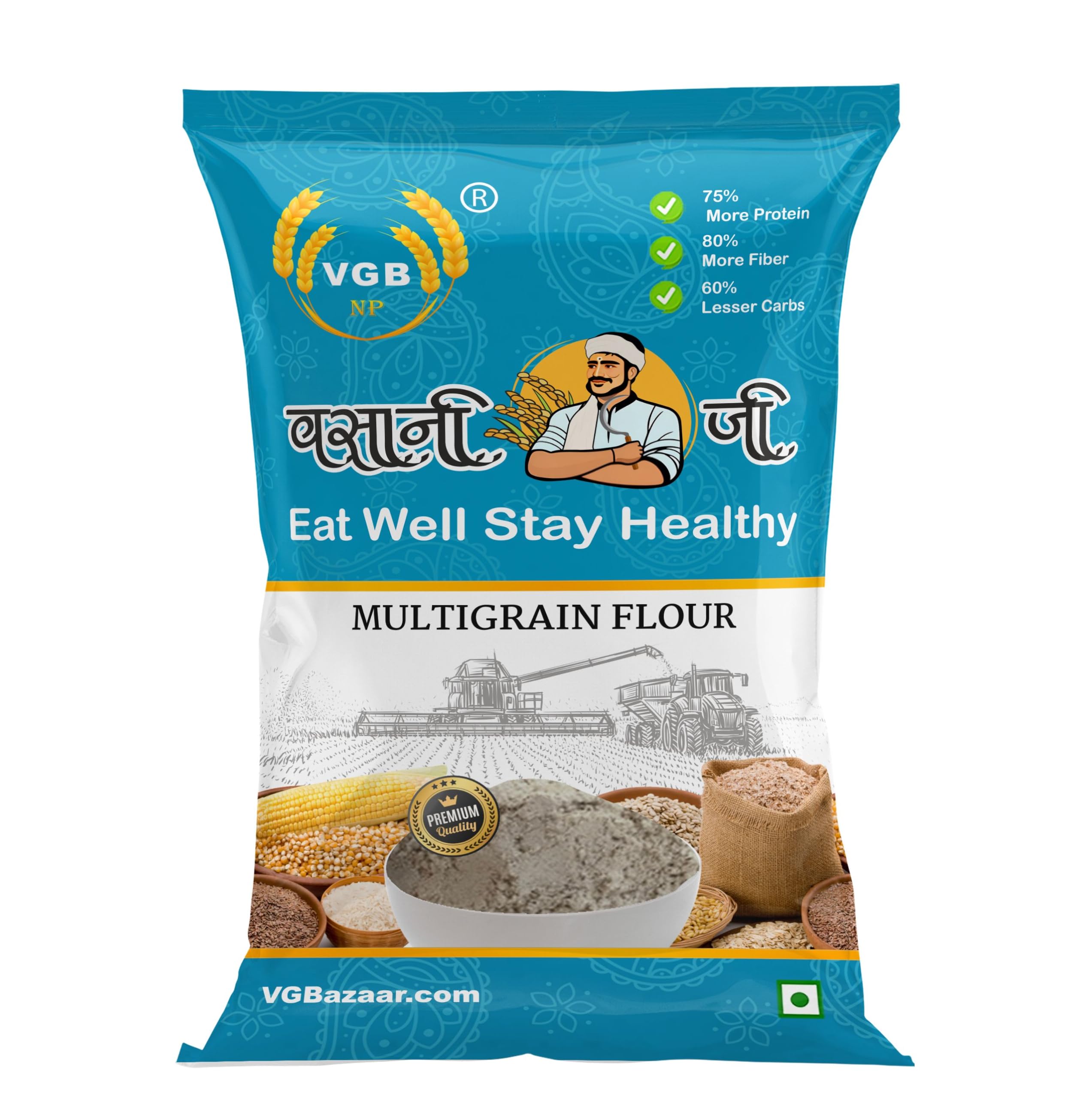 Vasani-G 100% Natural Multigrain Mix Flour | Pure Multi Millet Powder | Healthy, Fibre-Rich, Immunity-Boosting Atta 1kg