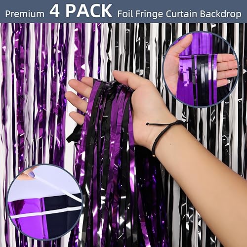 Miniatura 4 de Paquete de 4 cortinas de flecos de papel de aluminio plateado de 3.2 x 8.2 pies, cortinas de flecos de oropel metálico, telón de fondo para cabina