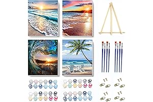 4 Pack Premium Paint by Number Kit for Adults and Kids with Wooden Easel