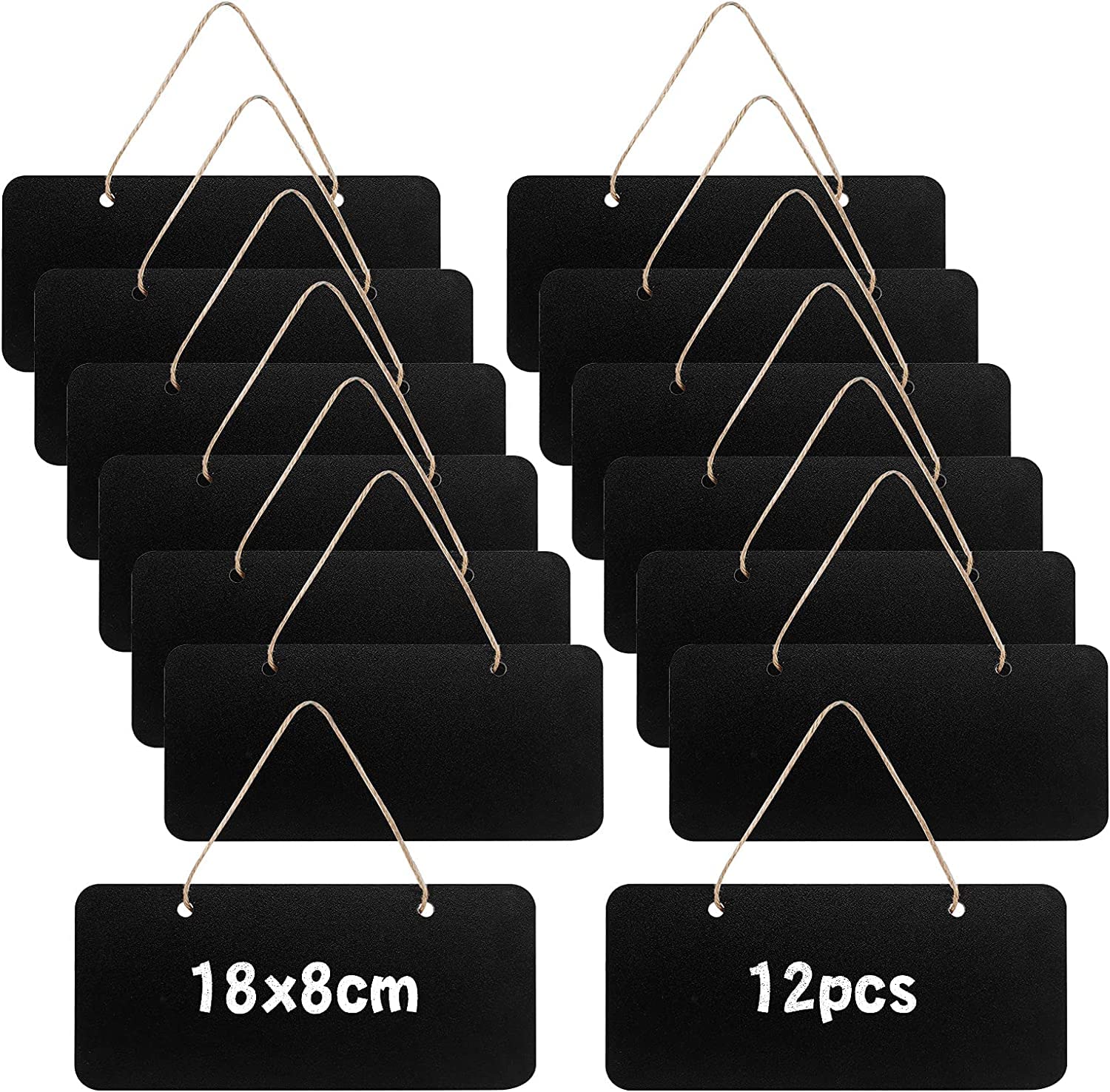 12 Rectangular Chalkboard Signs, Hanging Signs for Office, Welcome & Message Boards, 7x3 Inch Blanks
