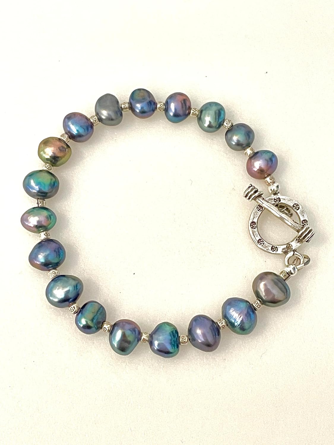 Peacock Pearl Bracelet, Petite Black Tahitian Pearls, Baroque Pearls, Karen Hill Tribe Fine Silver, Natural Freshwater Pearls, Beaded Bracelet