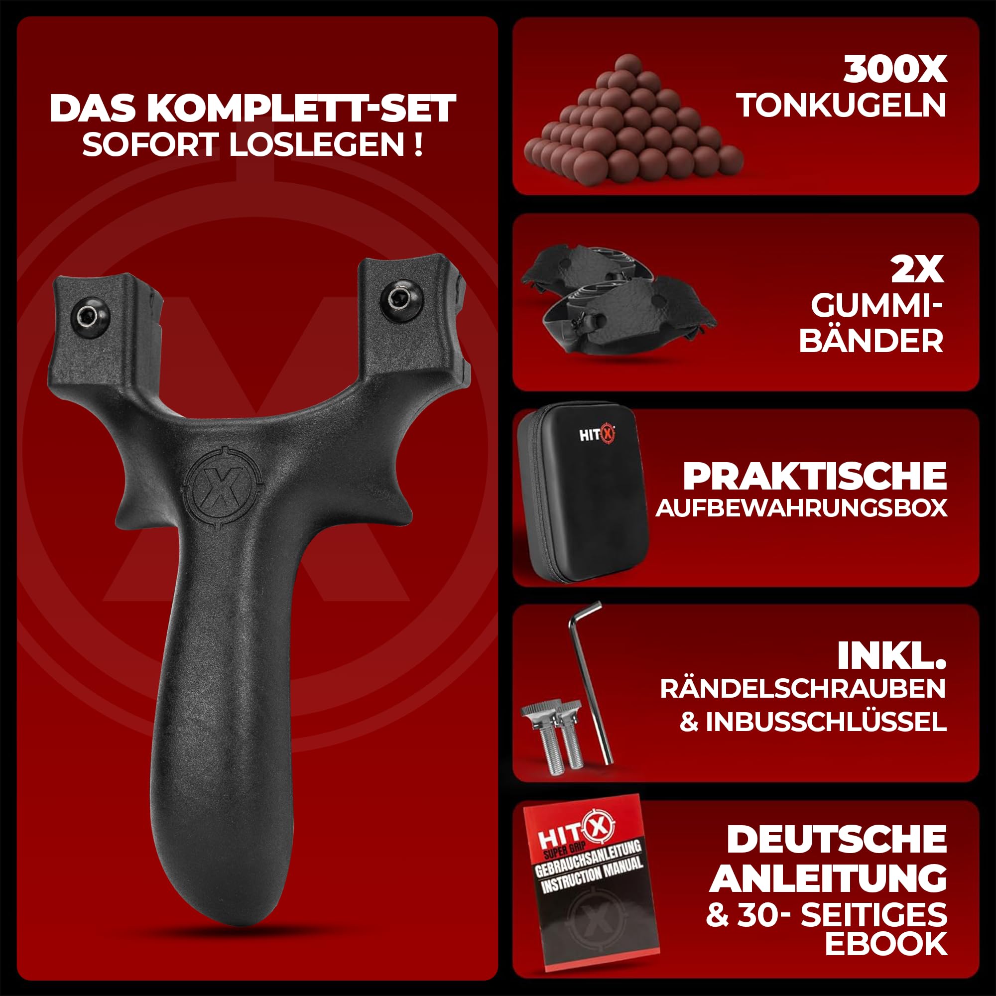HITX Steinschleuder Profi Set [Delta] | Ergonomische Zwille für Erwachsene mit 300 Tonkugeln & 2 Gummibändern | Slingshot Schleuder zum sofort loslegen inklusive praktischer Aufbewahrungstasche