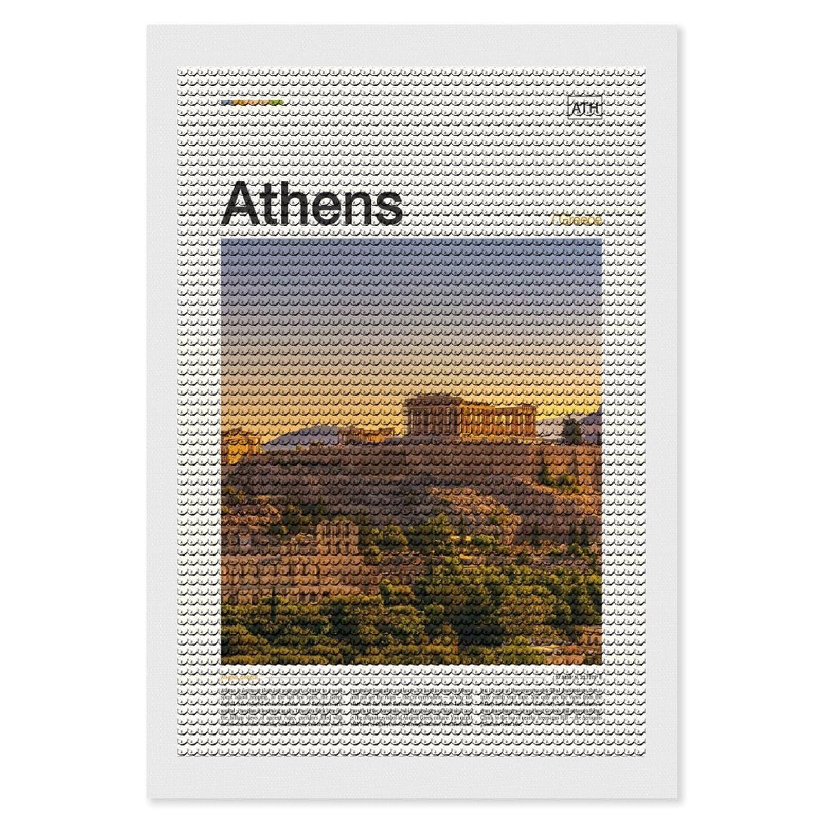 Junmoney Athens, Greece Round Drill Diamond Painting 8"x12", for Craft Lovers, Stress Relief Craft, Bedroom Decor, Festive Craft Gift