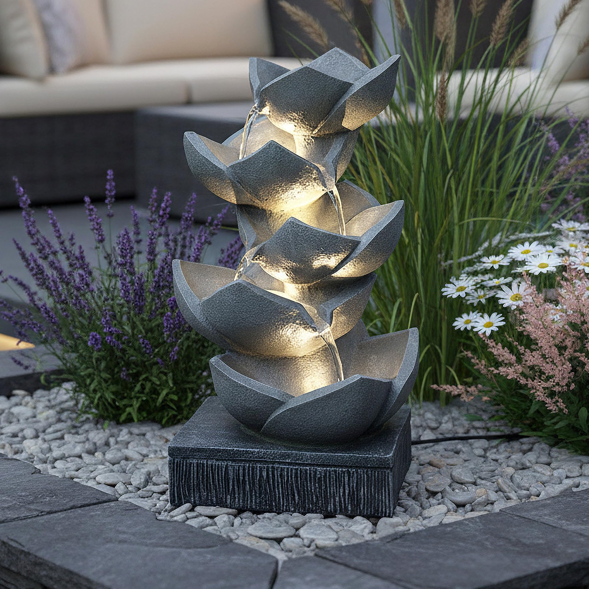 Fontein BK901 met ledverlichting, tuinfontein, sculptuur, tuinfiguur, waterspel, 47 cm, cascade, kamerfontein, tuindecoratie