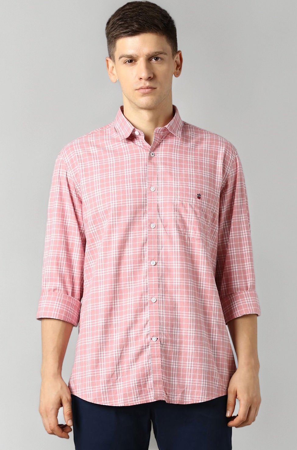 Louis Philippe Men's Slim Fit Premium Cotton Easy Care, Soft Handfeel Full Sleeve Checks Casual Shirt