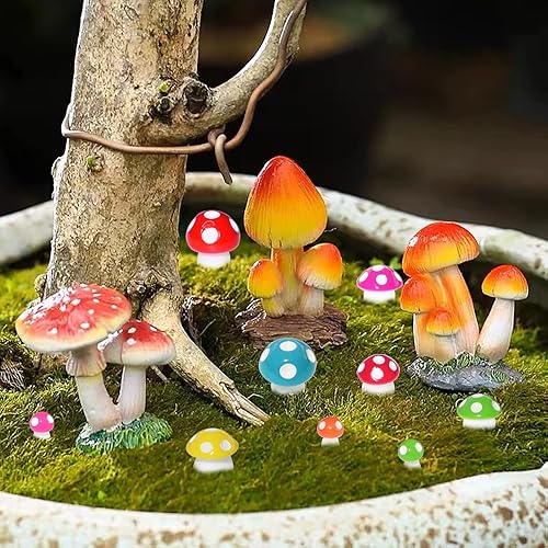 Miniatura 5 de HADDIY Mini decoraciones de hongos, 60 piezas de pequeñas figuras de hongos en miniatura de resina para manualidades, bonsái y accesorios de jardín