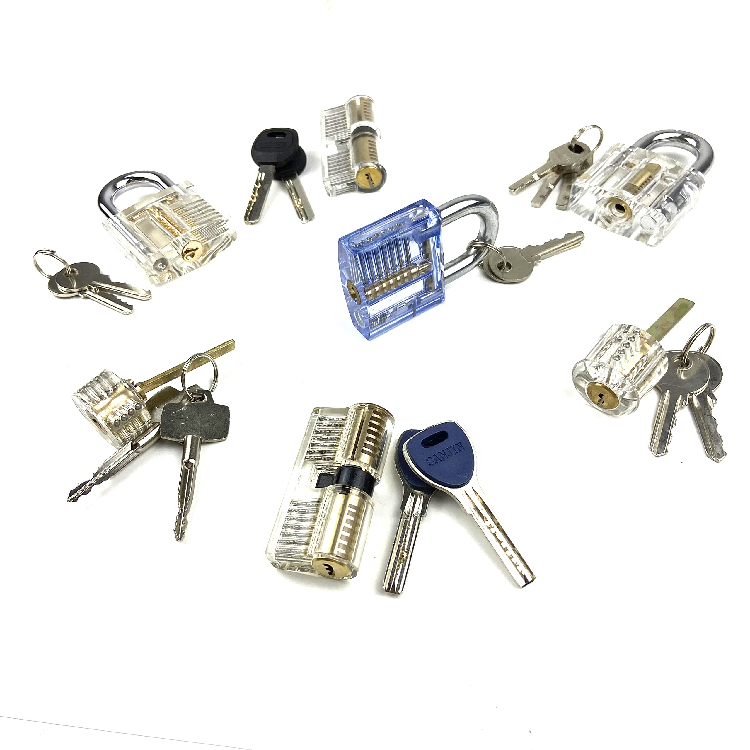 Lock Pick Practice Transparent Lock,Clearly Visible Internal Structure of Lock,Transparent Training Lock for Locksmith,Beginer (7pcs Locks)