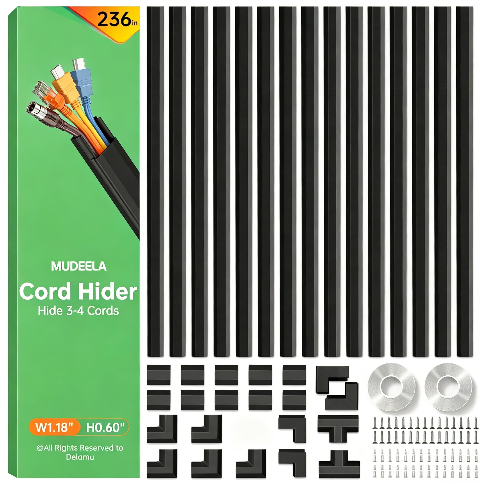 MUDEELA Cable Trunking Kit, 6 Meter Concealer, Cable Tidy Cable Raceway, Cable Management Kit for Home Office - 15X L400mm, W30mm H17mm, Black — image 1