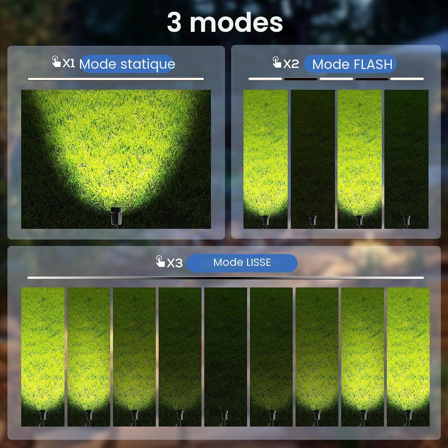 MEIHUA solarna lampa ogrodowa, 2700 K 4000K 6500K, 3 jasność, 2 tryby dynamiczne, lampa solarna, 3000 mAh, wodoszczelność IP66, solarne oświetlenie ogrodowe do ogrodów, patio, trawników, drzew 3 sztuk