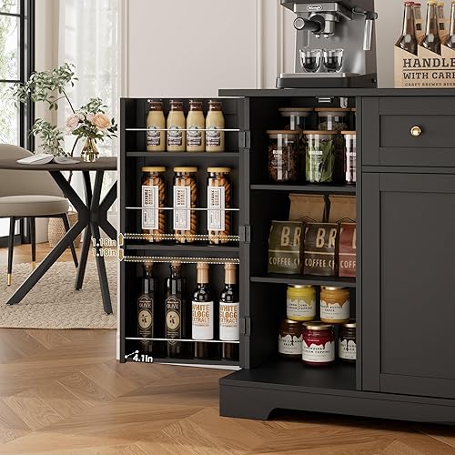 Miniatura 6 de HITHOS Armario de buffet de 54 pulgadas con almacenamiento, aparador de buffet de cocina moderno con cajón, barra de café de madera con estantes