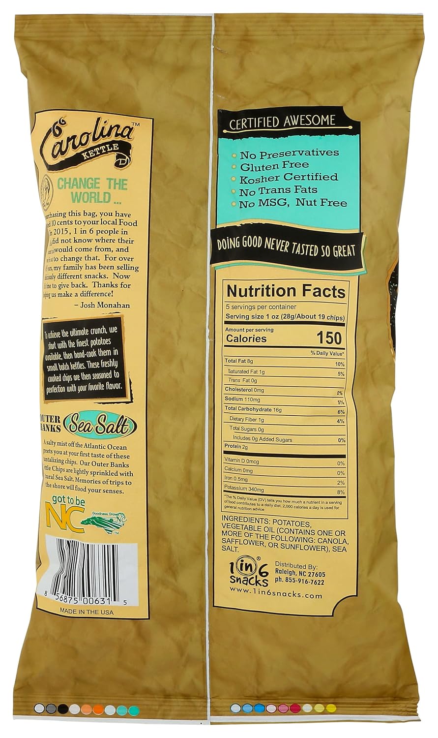 Buy Carolina Kettle Kettle Cooked Potato Chips, Outer Banks Sea Salt, 5