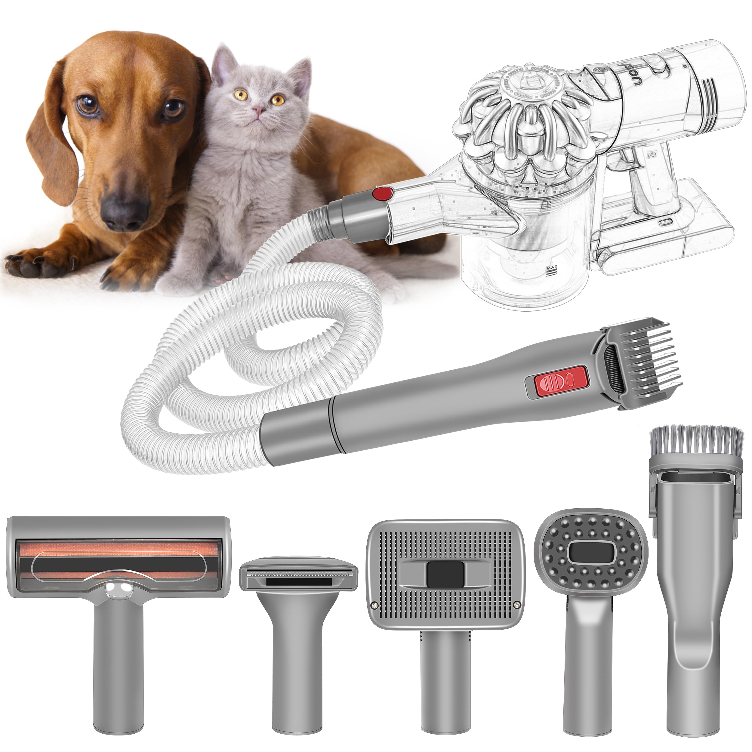 Italdos Kit Tosatrici Toelettatura compatibile per Dyson V7 V8 V10 V11 V15 spazzole autopulenti per cani e gatti, kit Spazzole Tosatrice per Animale Domestici