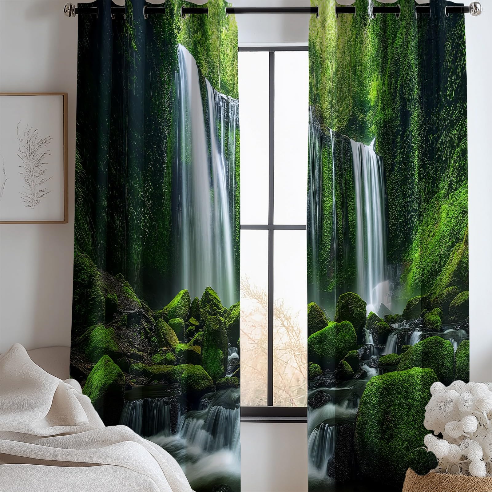Rideau Occultant Forêt Tropicale Cascades forestières Tenture Opaque à Oeillets Draperies Intérieurs Lot de 2 Rideaux Thermique Isolant Protection UV pour Chambre Ferme Fenetre 2 x 140 X 260 cm