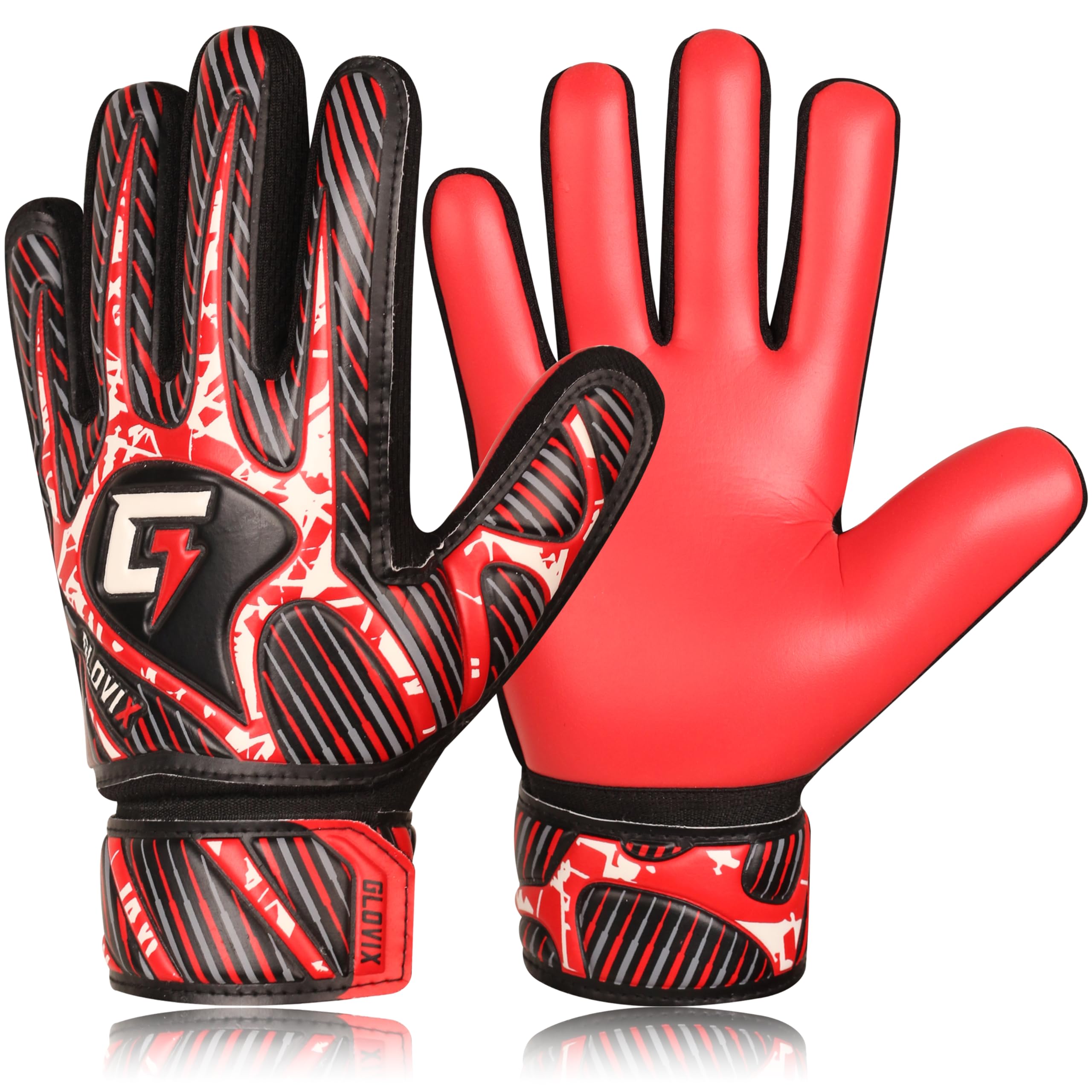 GLOVIX Kids Goalkeeper Gloves–Youth & Junior Football Goalie Gloves with Strong Grip,Breathable Mesh & Durable Palm–Boys Soccer Glove for Training (RED, Size 3 suitable for 5 to 6 Years old)