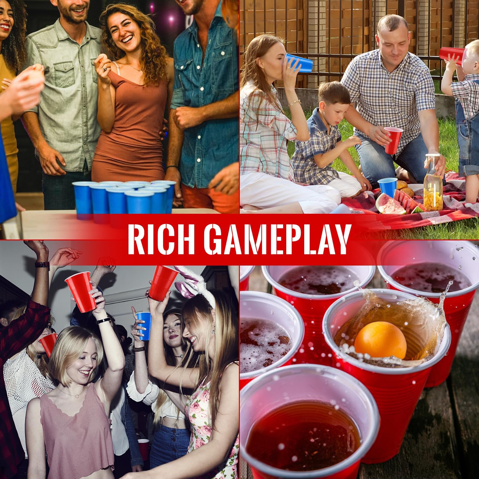 Set di Bicchieri da Birra Pong, 40 Bicchieri Beer Pong(500ml) e 12 Palline da P ing Pong, Bicchieri riutilizzabili, per Giochi di bevute, Feste, Compleanni, Festival, Matrimoni, Campeggio