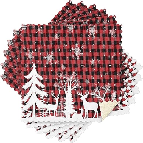 ALAZA Paños de cocina de Navidad con diseño de copo de nieve blanco, árbol de Navidad, rojo y negro, a cuadros, 6 paños de limpieza reutilizables,