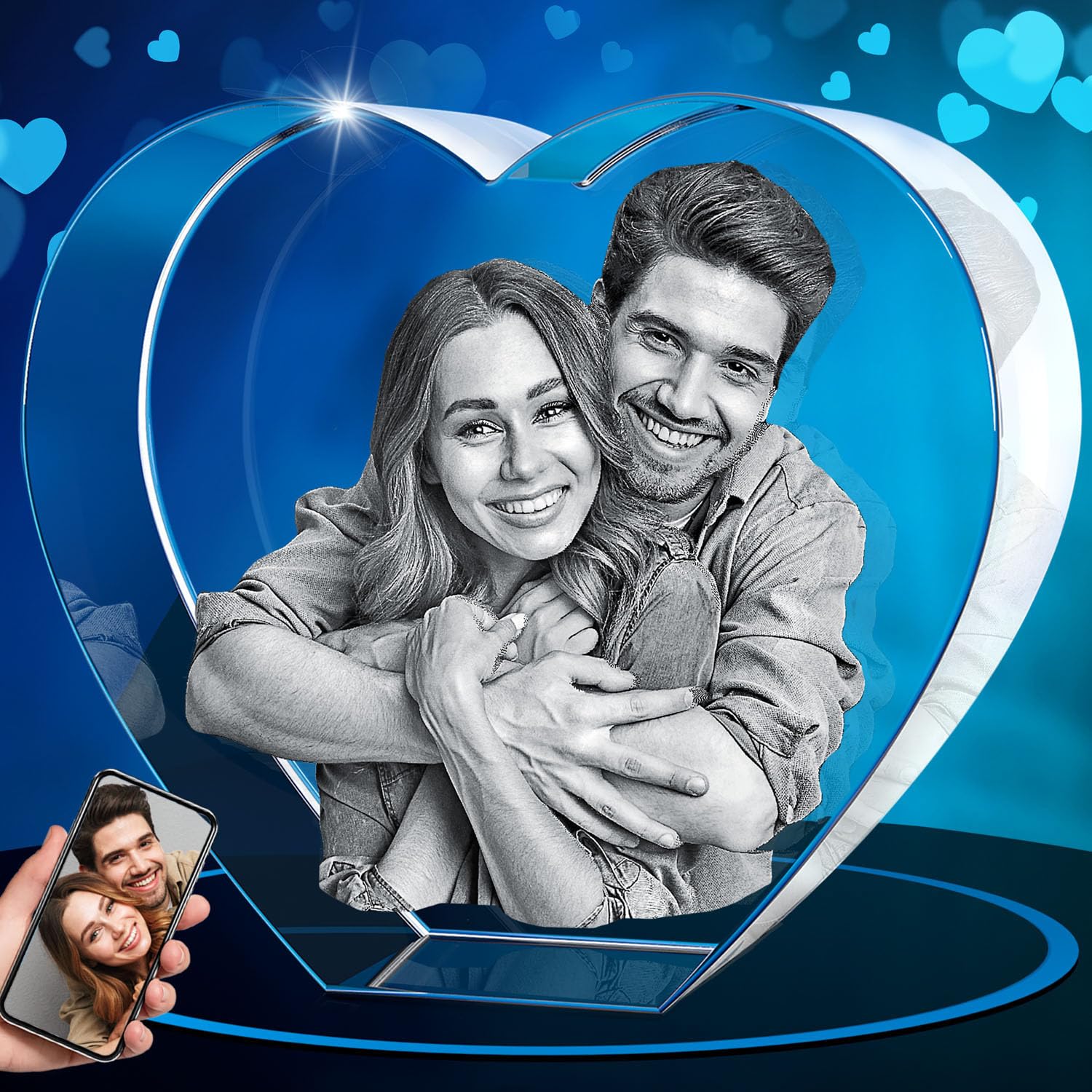 ArtPix 3D Crystal Photo, Personalized Gifts With Your Own Photo for Dad, Mom, Men, Women, 3D Laser Etched Picture, Engraved Heart Crystal, Customized Memorial Anniversary Couples Gifts