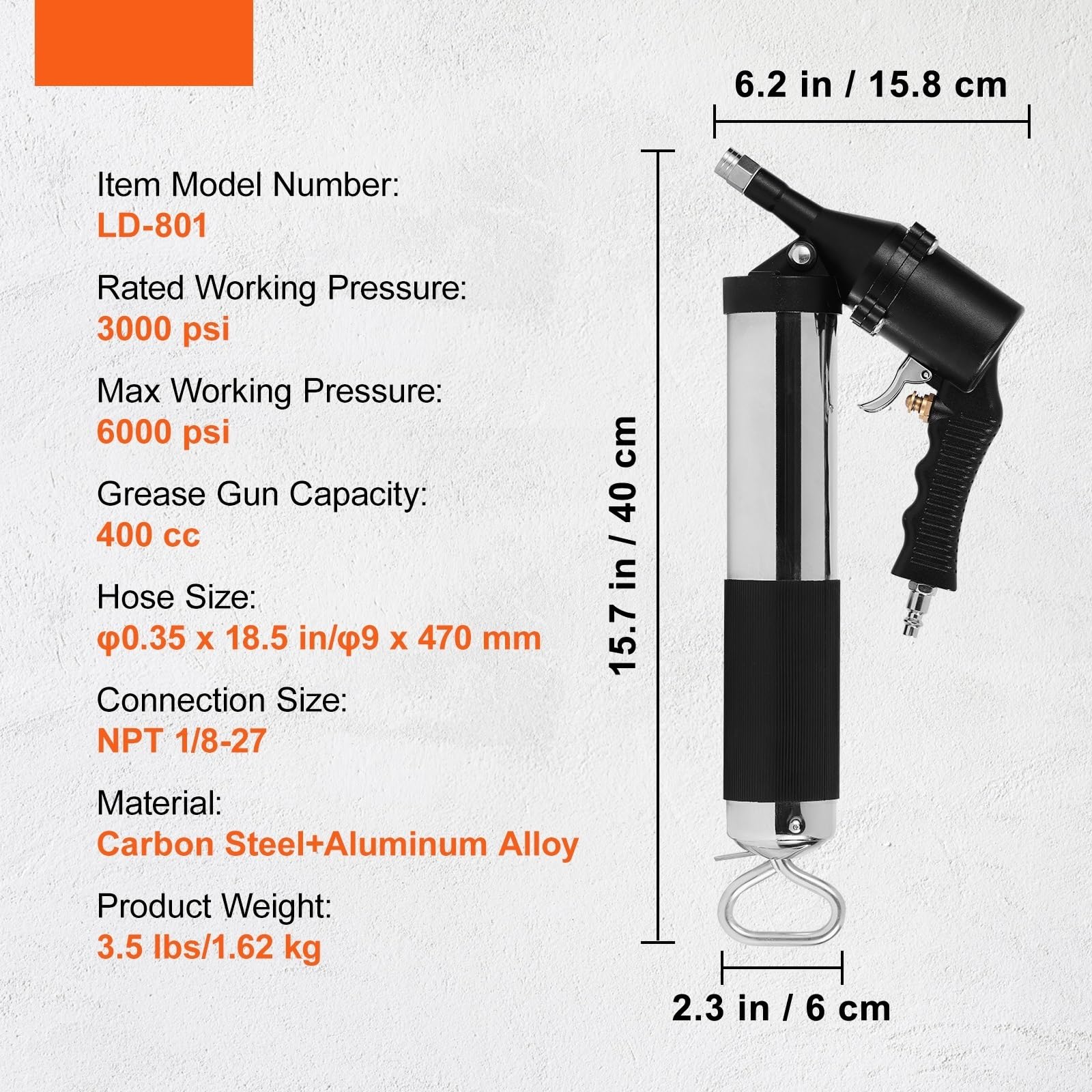 Pistola de engrase de aceite de 6000 PSI, empuñadura de pistola, Manual de servicio pesado, rígido, capacidad de 400CC con manguera Flexible for coches, SUV, camión, excavadora