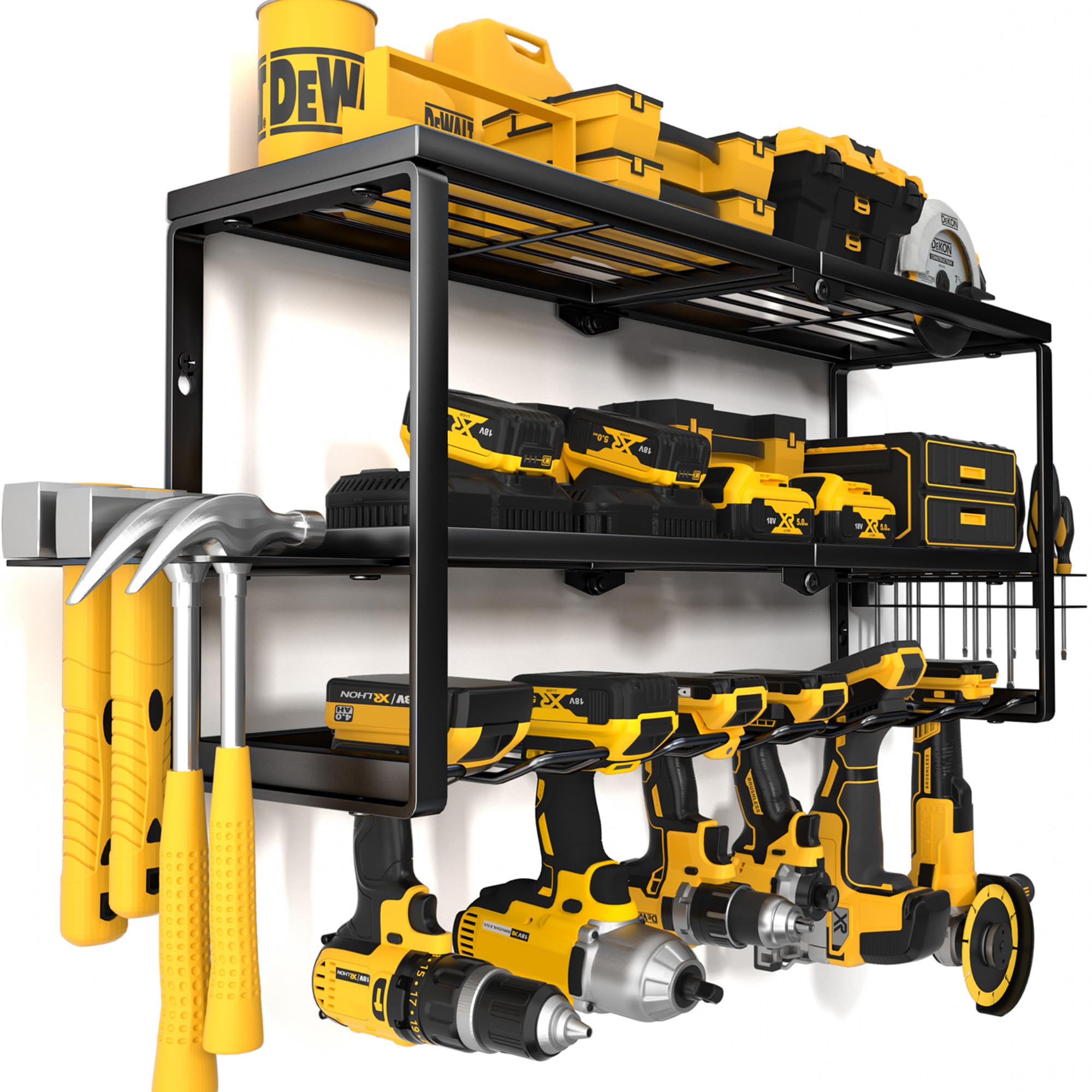 YYR Heavy Duty Power Tool Organizer Wall Mount, Cordless Drill Hanger Storage Rack, Battery Tools Holder with Charging Station Shelf for Garage