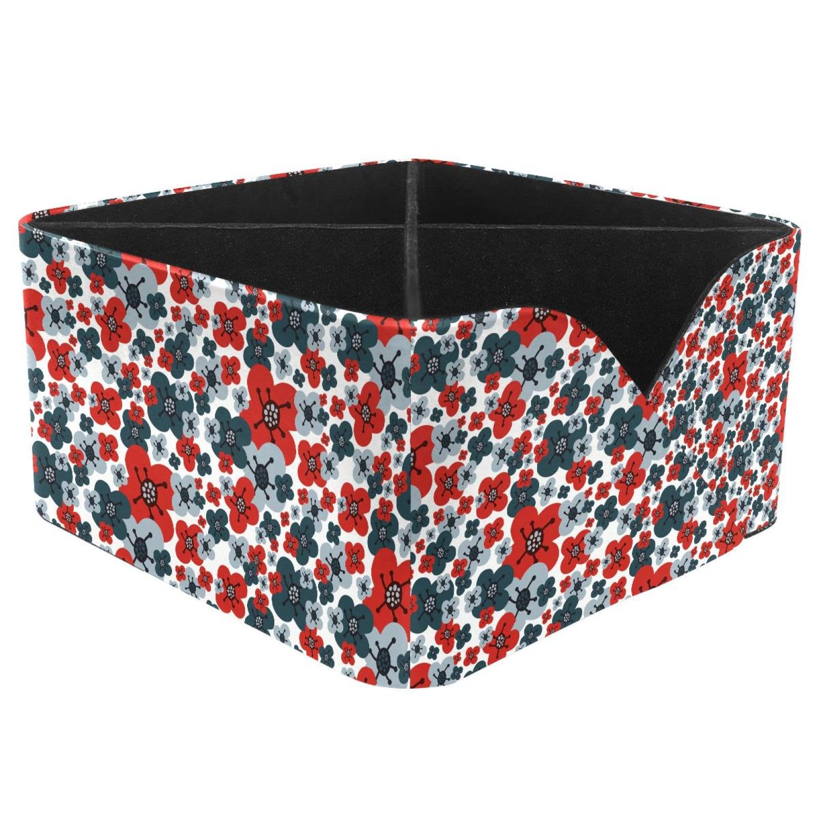 KengjuTesu Poppy Red Blue Floral Desktop Organizer Pen Holder, Rectangular Pencil Cup for Office, Study and Makeup Stations