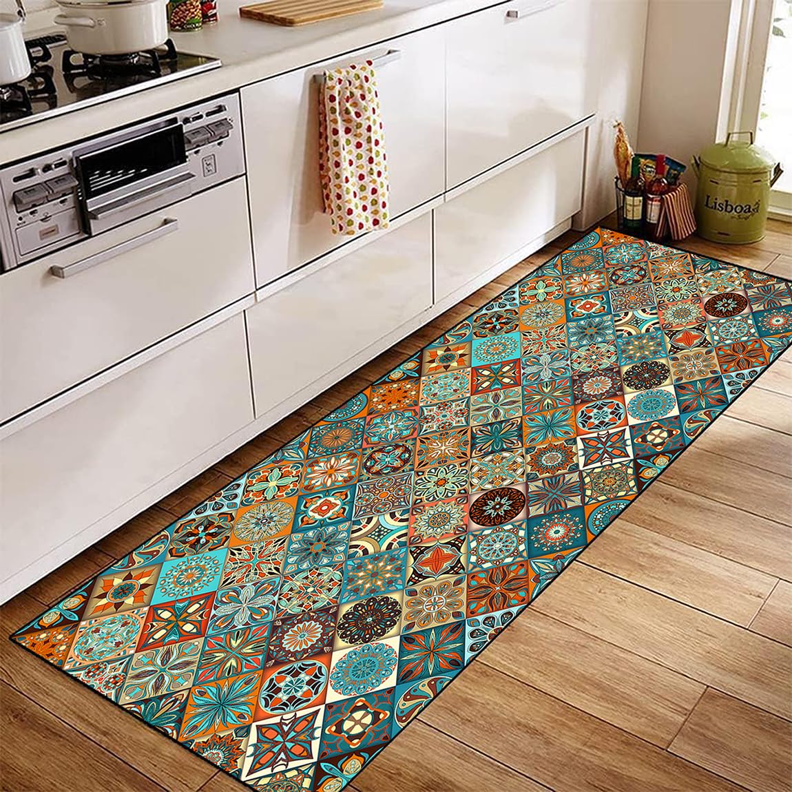 Siunwdiy Alfombra Pasillo Pelo Corto 90X300CM Alfombra de Cocina Antideslizante Larga Alfombra de Corredor Marruecos Colorido Alfombras de Área Suave para Pasillo Cocina Lavadero Salón