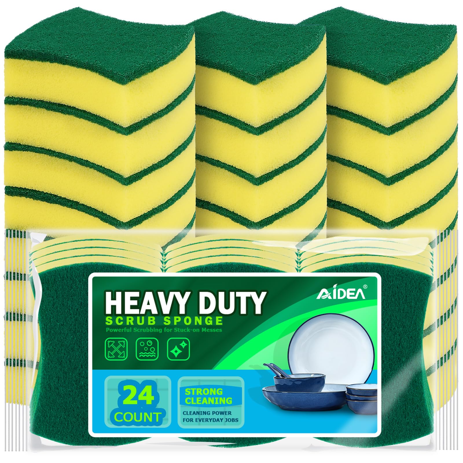 AIDEA Sponges Kitchen 24 Pack Heavy Duty Dish Sponge Cleaning Dish Scrubber Sponge for Home and Kitchen Stink-Free
