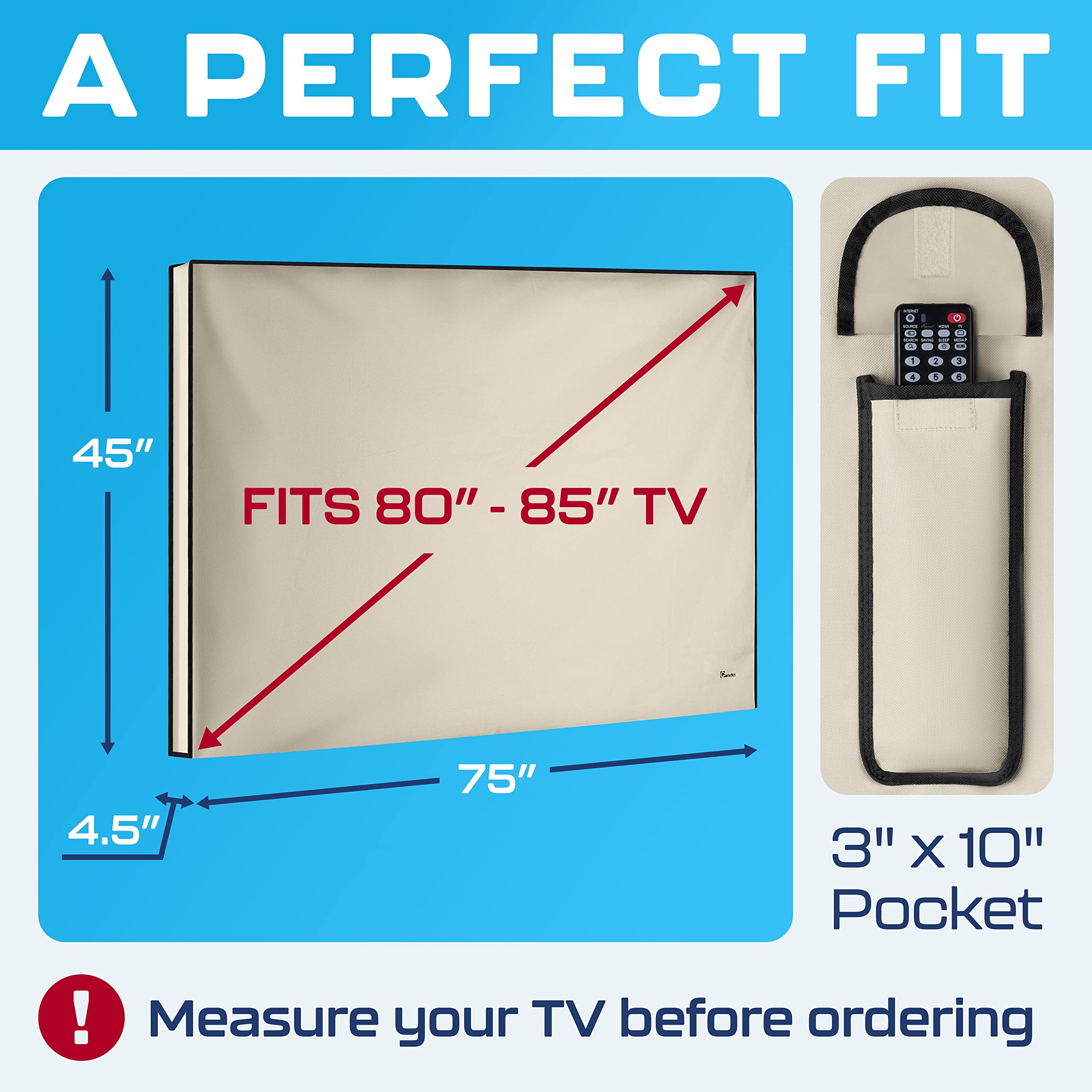 Garnetics Copertura TV da Esterno 85 pollici Resistente alle Intemperie e all'Acqua Custodia Protettiva per a Schermo Piatto Completamente Coperto dal Basso