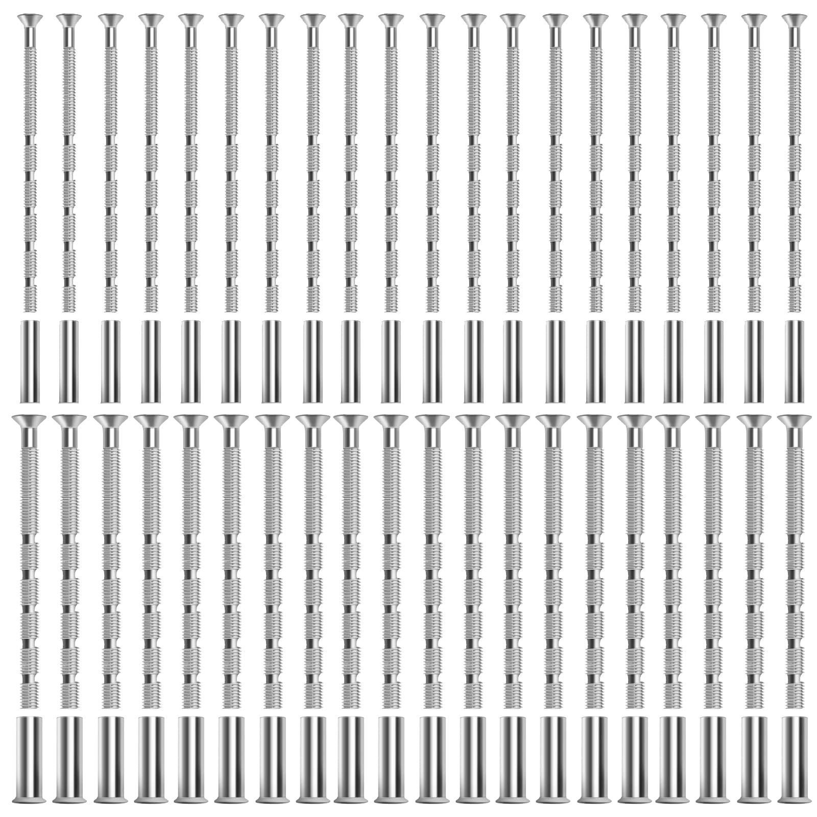 Door Handle Screw 40 Sets, M3, M4 Nickel-Plated Connecting Screws and Bolt Fixings, Universal for Door Handles, Knobs, Locks, Escutcheons, Cabinets and Drawers