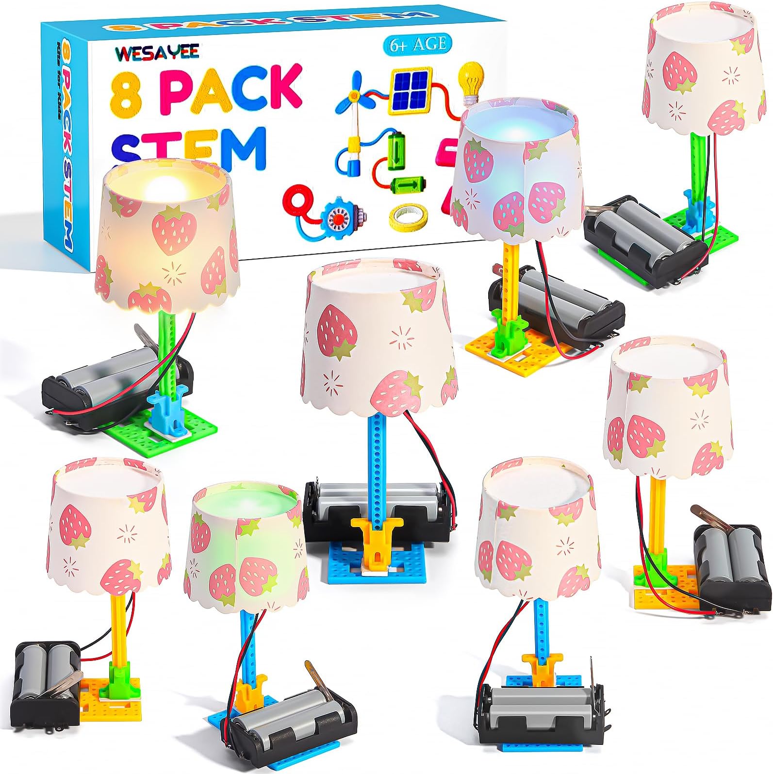 Bulk STEM Kits - 8 Set Electric Light Engineering Circuit Kit, Science Experiments Building Toys for Ages 8-12, STEM Girls Boys Arts and Crafts, Table Lamps for Kids Activities 8-10 10-12 14