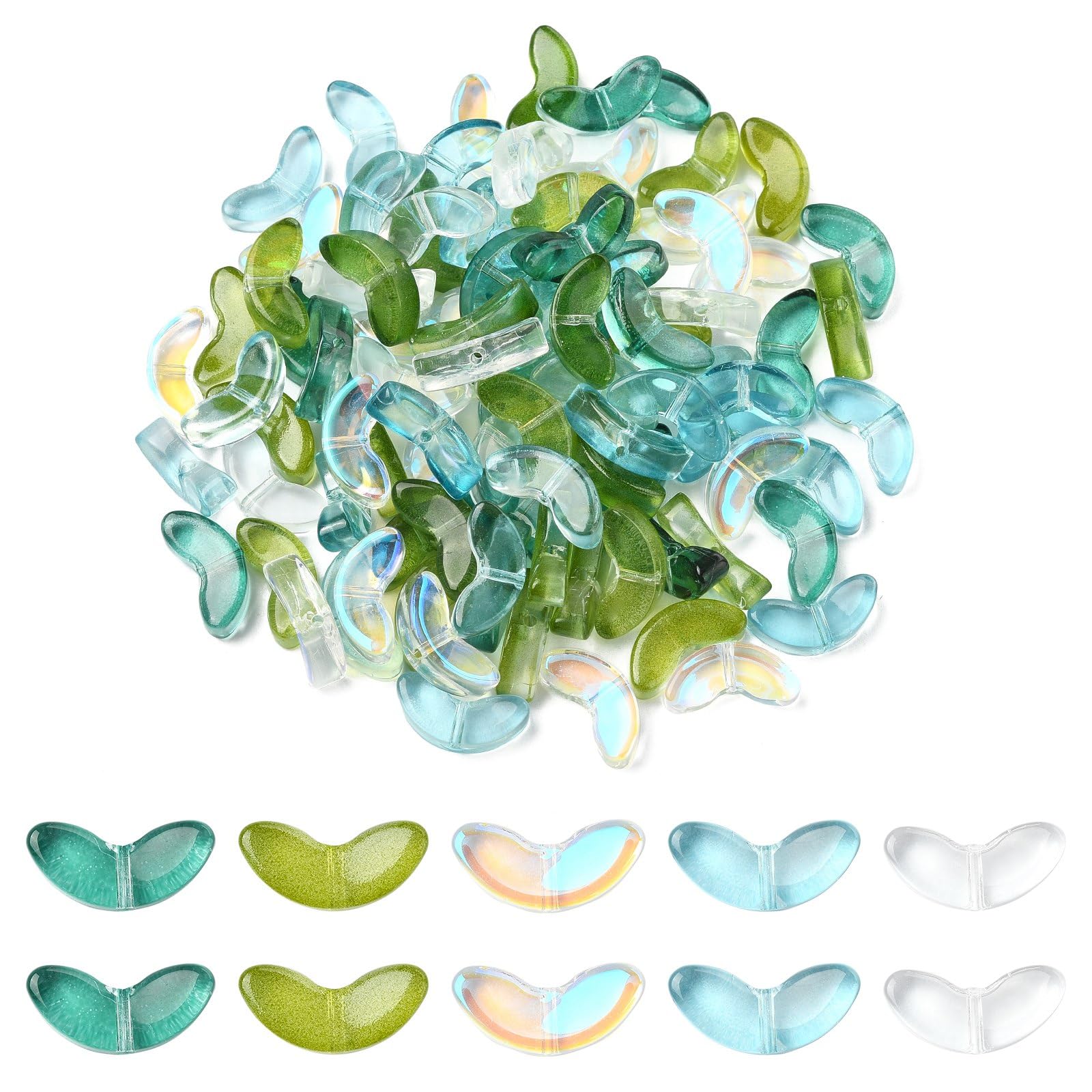 LiQunSweet 100 Pcs Transparent Glass Leaf Spacers for Jewelry Making, Small