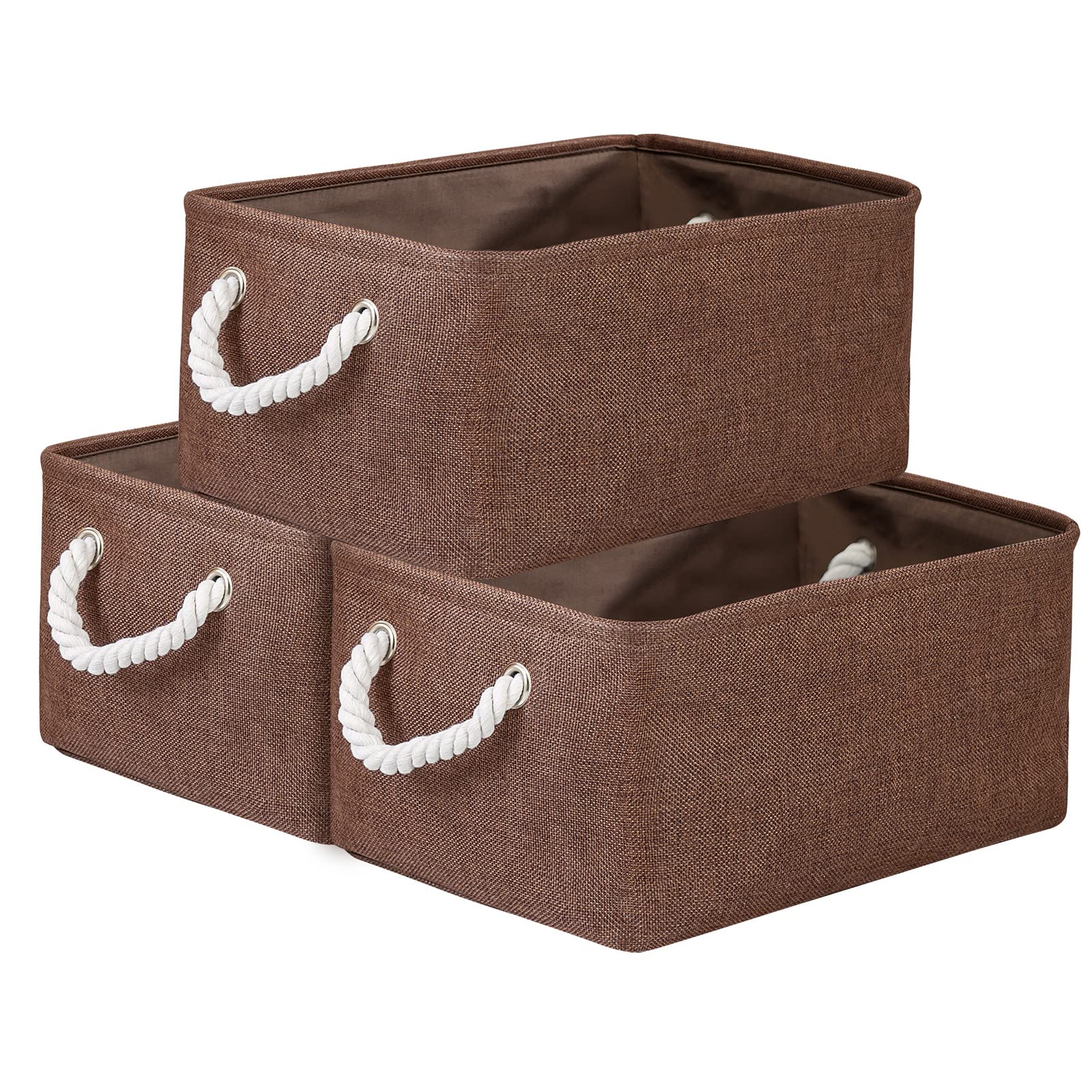 TheWarmHome Storage Basket Fabric Storage Bin Shelf Basket Dog Toy Storage Basket Baby Storage Basket Canvas Storage Basket for Home, Shelf, Closet(Brown-3 Pack, 13.8L×9.8W×6.7H)