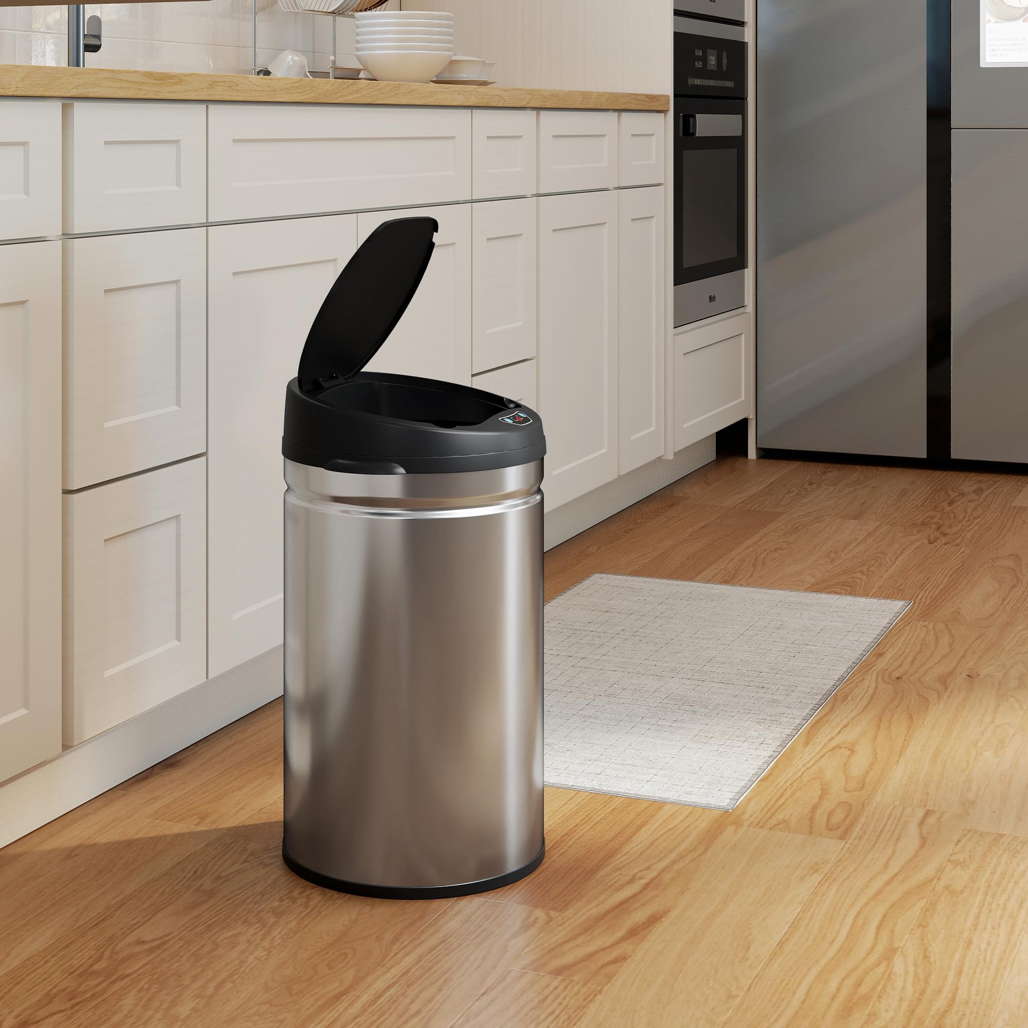 HOMCOM Poubelle de cuisine automatique 30L en acier inoxydable, couvercle à fermeture en douceur, poubelle à capteur de mouvement sans contact, résistant aux empreintes digitales, argent