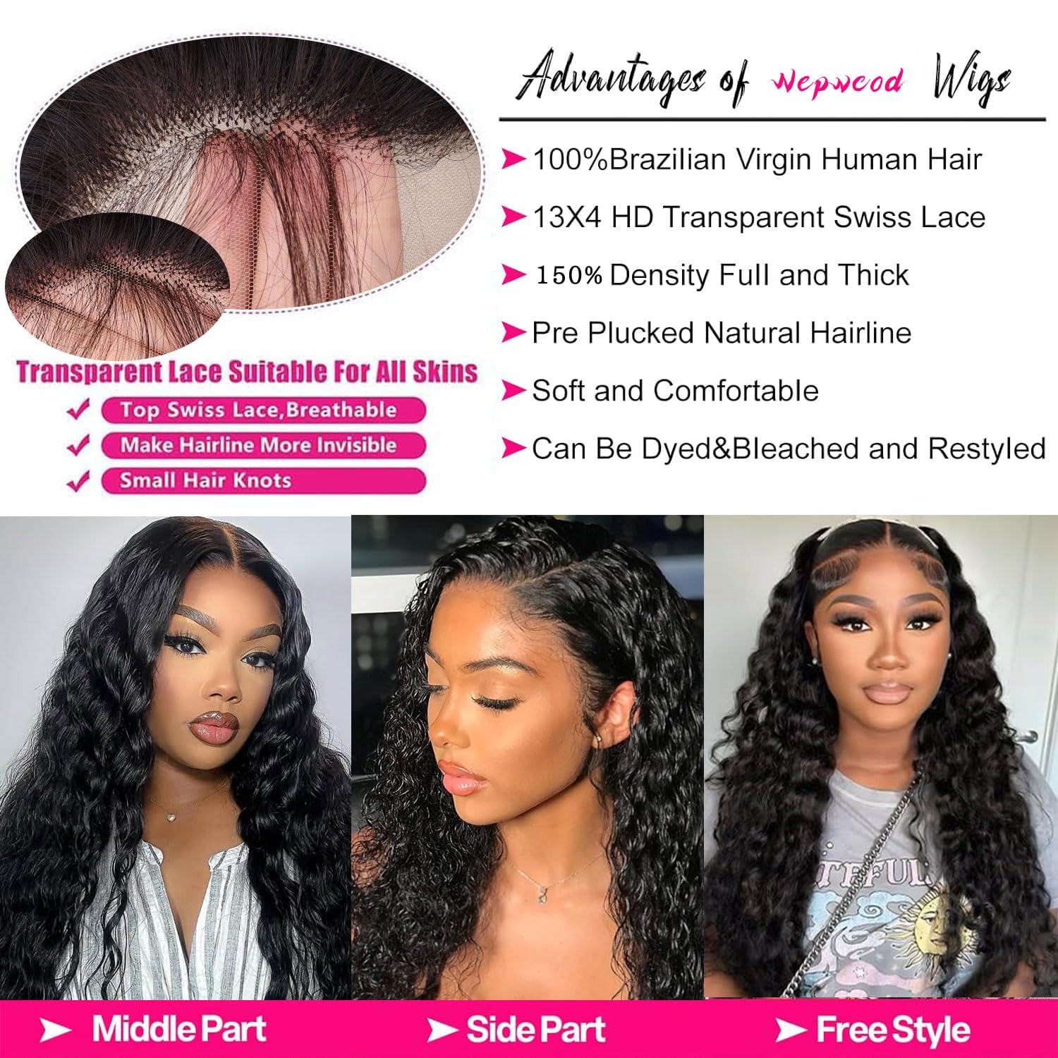 Echthaar Perücke 13x4 HD Lace Front Wig Human Hair Deep Wave 180% Density Brazilian Wigs with Baby Hair Schwarze Perücke Damen Glueless Deep Wave Wig Human Hair Pre Plucked Perücke Damen