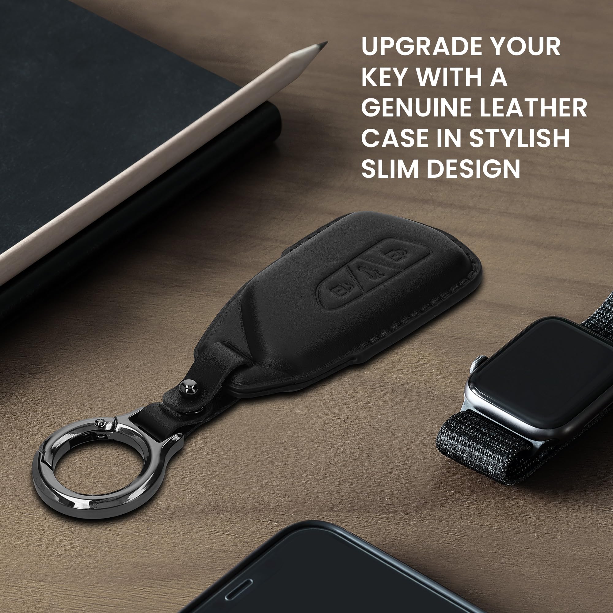 kwmobile Premium Leder Autoschlüssel Schutzhülle kompatibel mit VW Golf 8 3-Tasten Autoschlüssel Hülle - Schlüssel Tasche - Schwarz