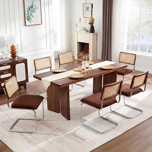 Miniatura 24 de Zesthouse Juego de 4 sillas de comedor modernas de mediados de siglo, sillas de comedor de ratán natural con respaldo de madera maciza y base