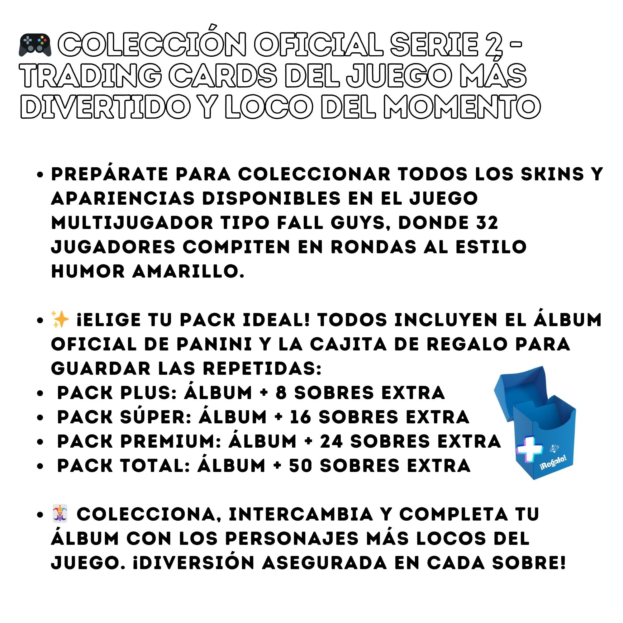 Trading Cards Stumble Guys Panini | Serie 2 | Álbum Oficial + Packs de Cartas Coleccionables | No Adhesivos | Incluye Caja para Repetidas (Plus: Álbum + 8 Sobres)