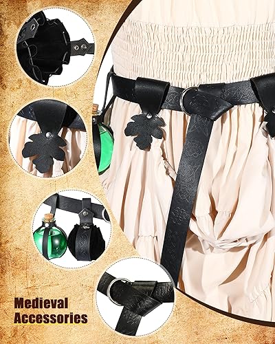 Vista 38 de Sweetude Cinturón renacentista medieval vikingo poción botellas de cuero cinturón bolsa falda senderismo 6 piezas