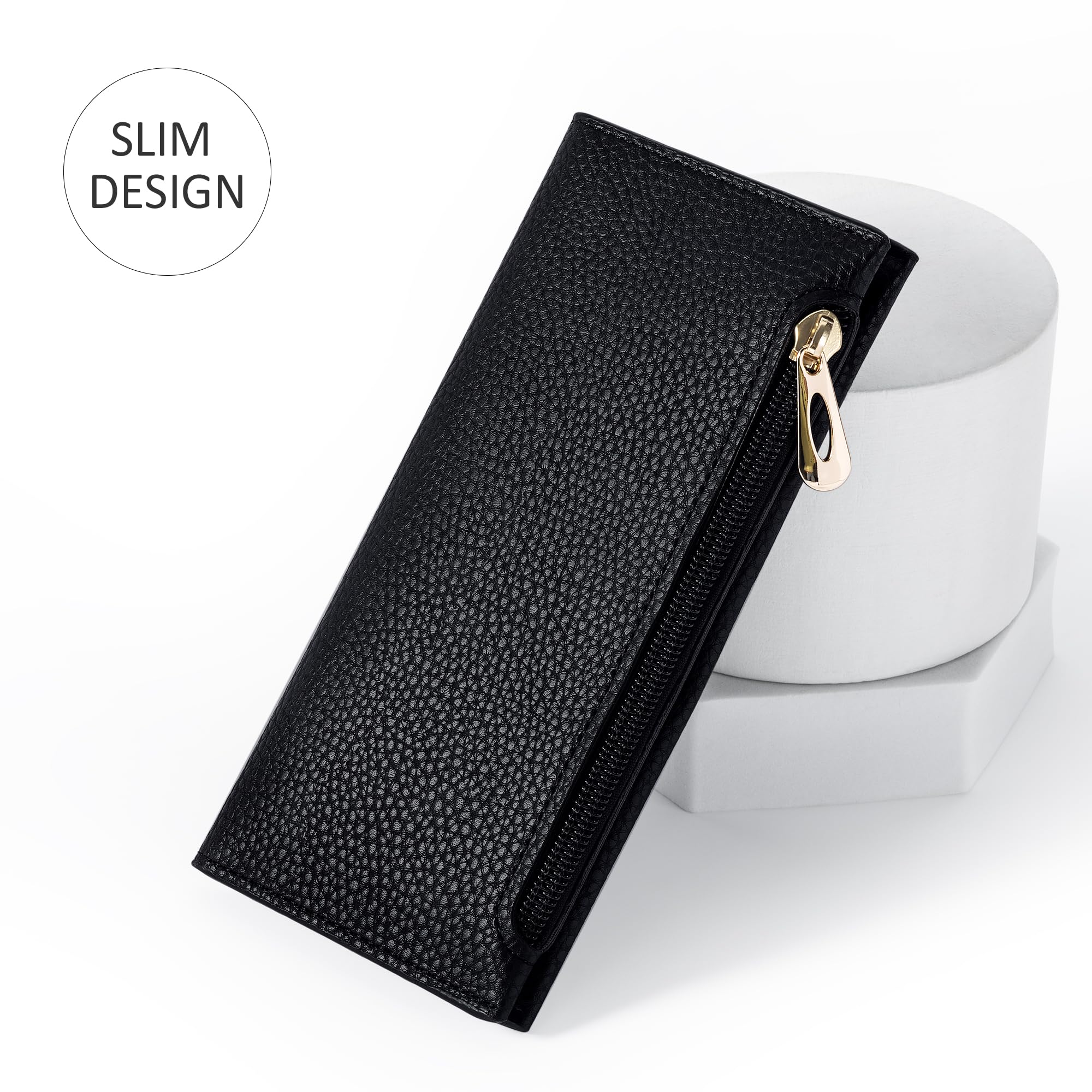 Ultra Slim Wallet for Women Bifold Leather RFID Blocking Credit Card Holder Ladies Womens Wallet with Zip Pocket