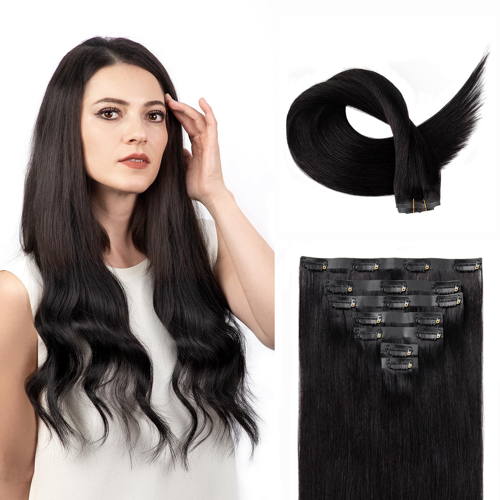 SOBEAUTY Clip in Hair Extensions, Real Human Hair Extensions, 100% Human Hair Remy Volume Hair Extension