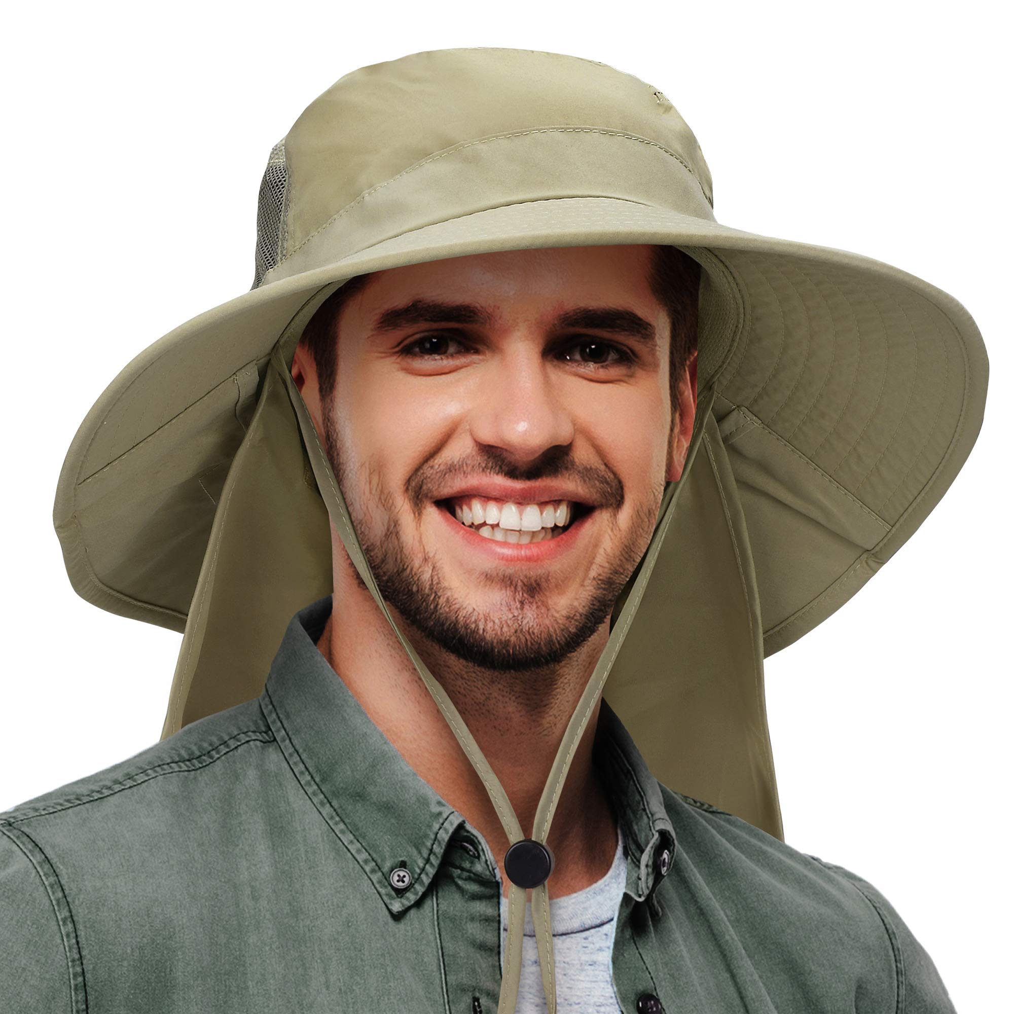 Outdoor Sonnenhut Herren Damen mit Kinnband,Faltbar Breite Krempe Bucket Hut,Summer Cap mit Nackenschutz UPF 50+ UV Schutz für Hiking Safari Strand Wanderhut Anglerhut Gartenhut Sonnenschutz Hut
