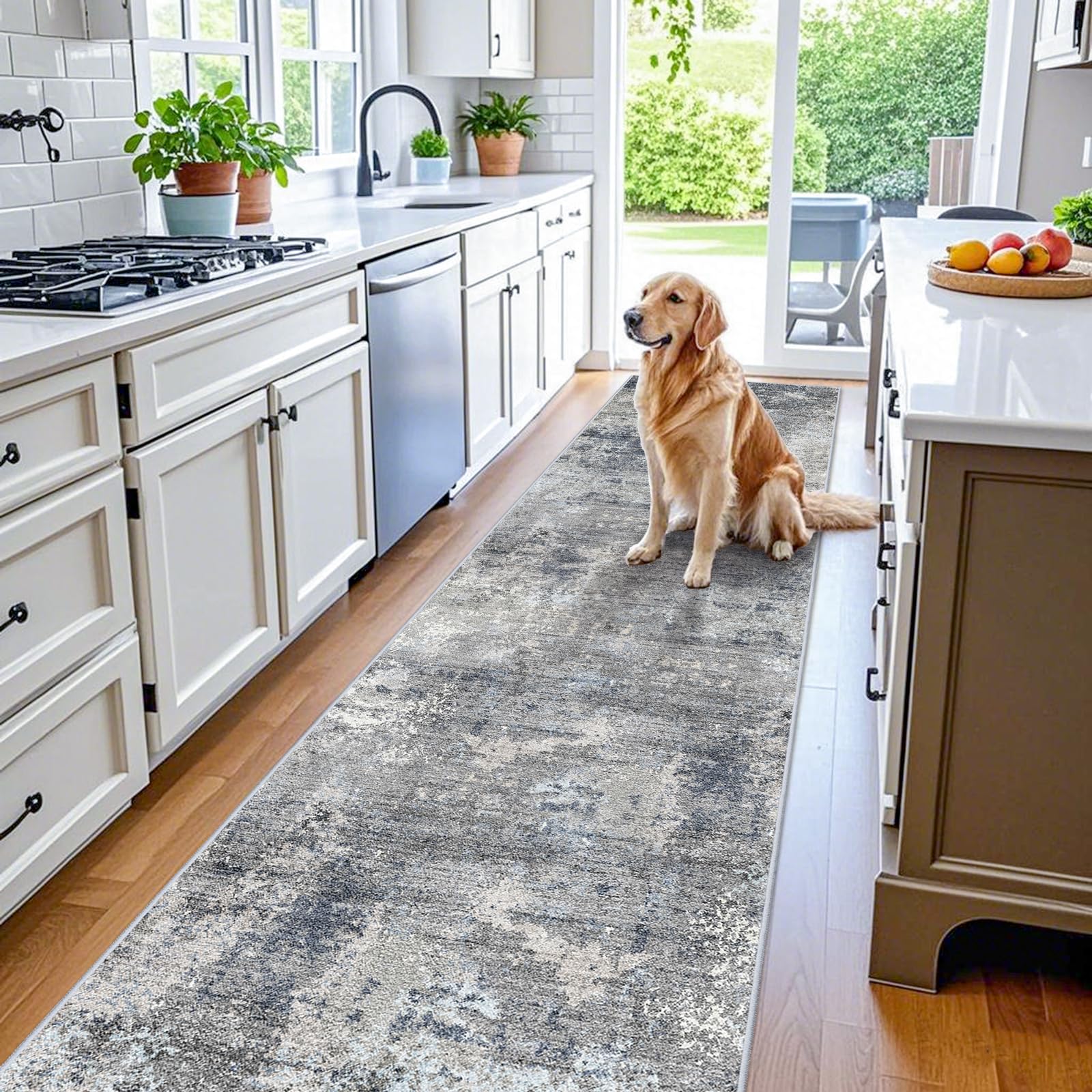 3x20 ft Extra Long Hallway Runner Rug - Non-Slip Washable Floor Runner with Rubber Backing, Modern Low Pile Thin Wide Carpet for Entryway, Kitchen,