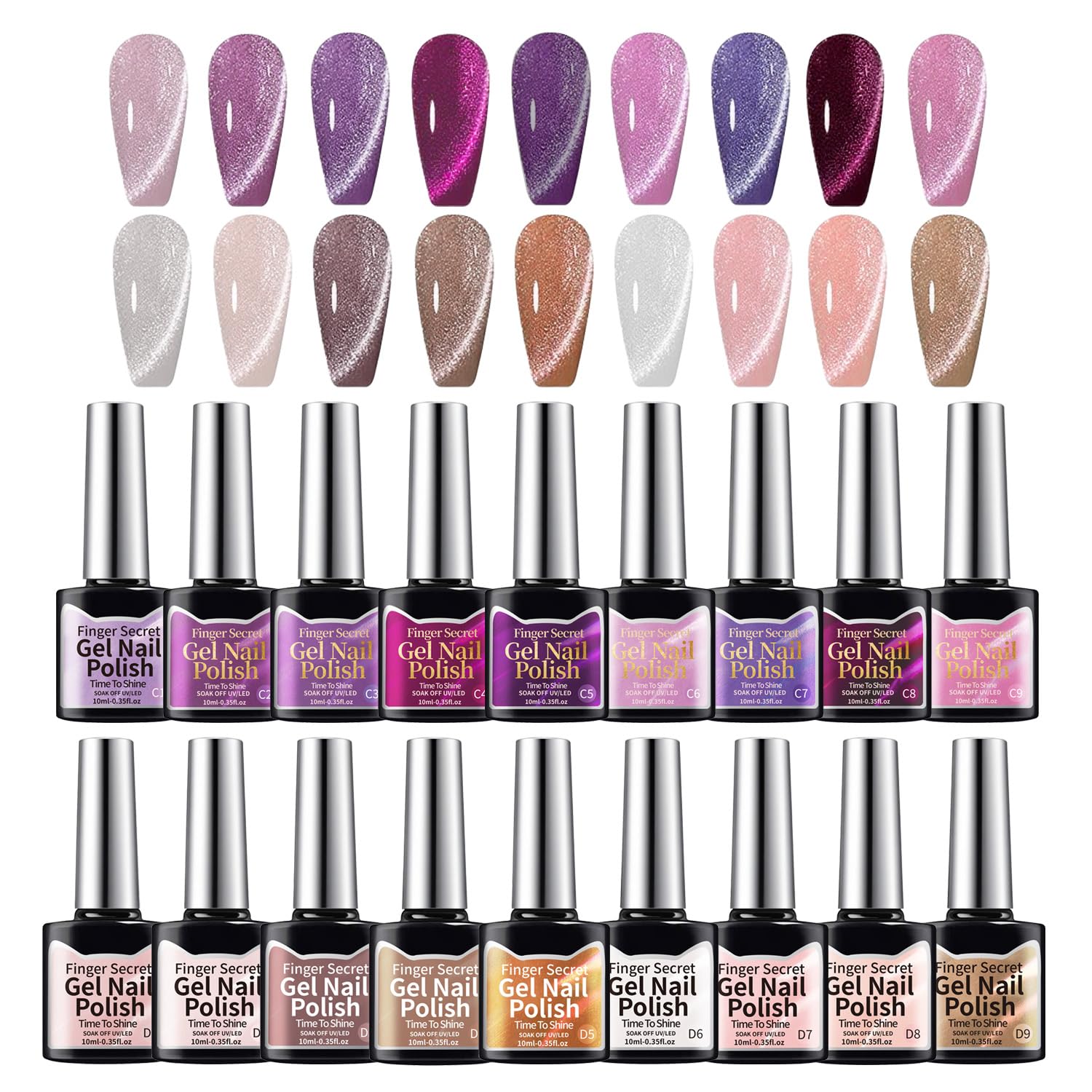 10ml Gel Cat Eye Nail Polish Kit - 18Pcs Cat Eye Magnetic Nail Polish With Magnetic Iron Rod Double Ended Nail Tool, Long-Lasting and Non-Fading Creating Fashionable Manicures