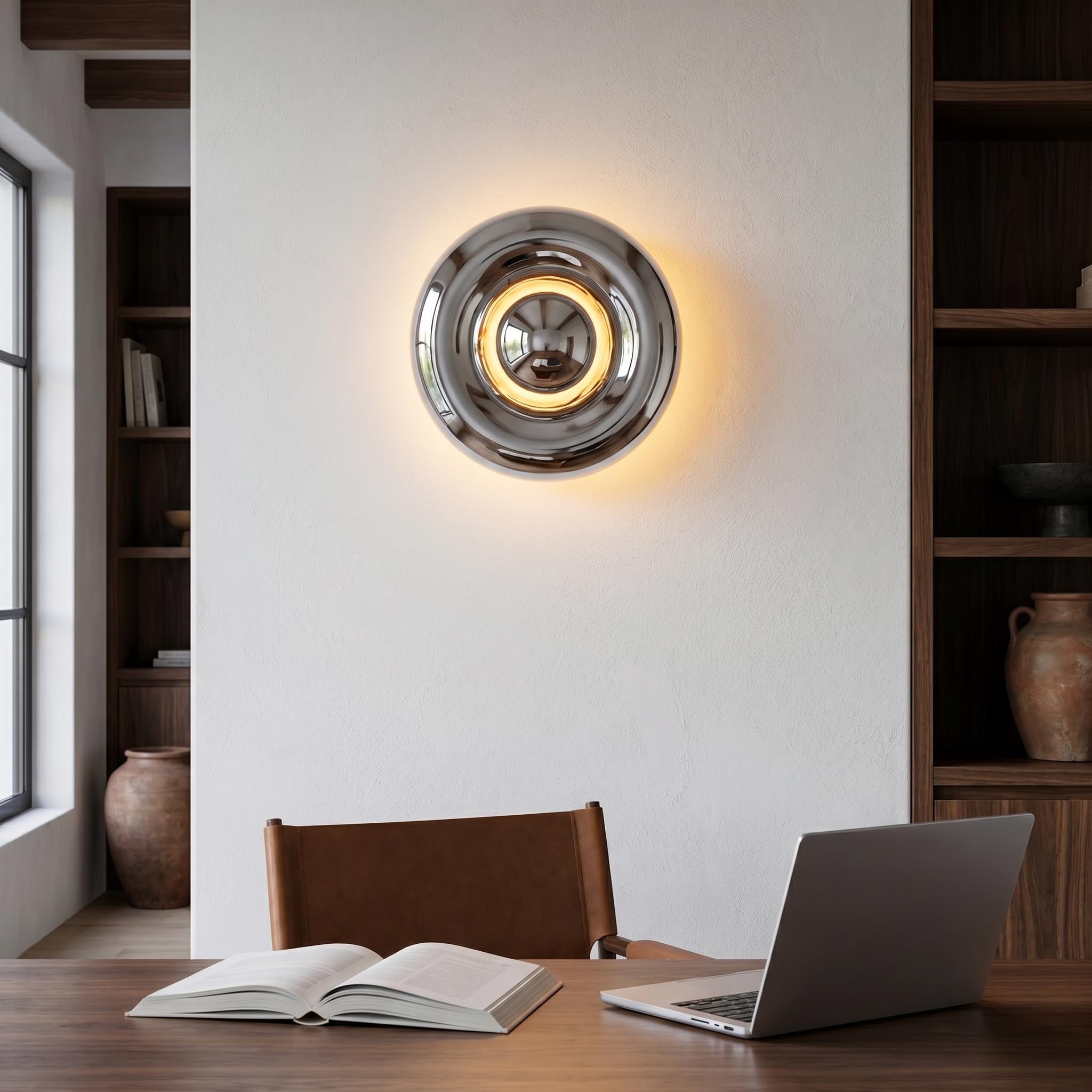 Barcellona LED Applique da parete rotondo in vetro cromato Ø30 cm LIPS luce inderieta E27 G45 Luminaria da parete interna moderna Efeito Espelho decorativa per stanza Quarto Corridoio Hotel Design