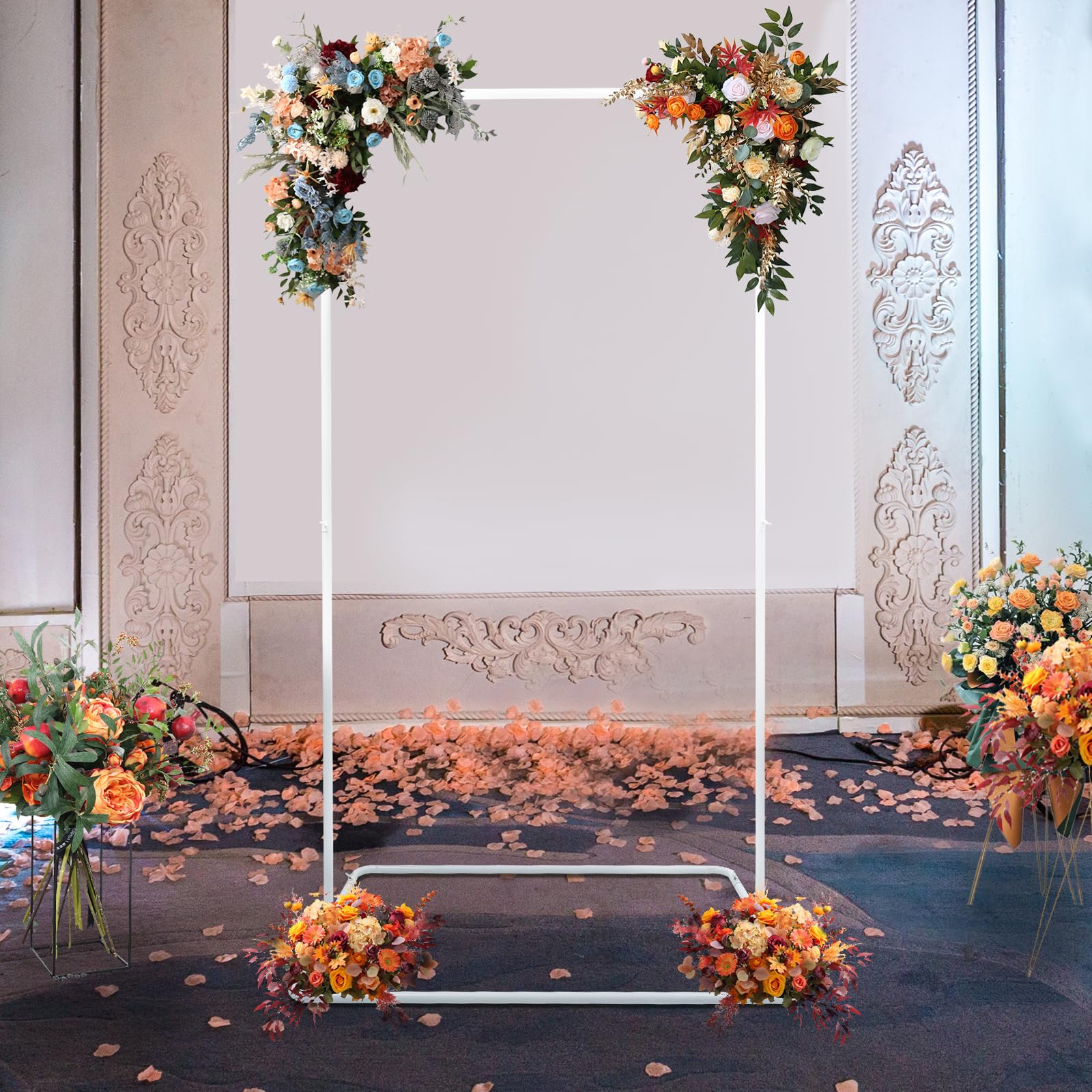 Metalowy łuk ślubny 103.5 x 200 cm, biały stojak do dekoracji ślubnych, prostokątny łuk tła, farba do pieczenia w wysokiej temperaturze, idealny na wesela i imprezy