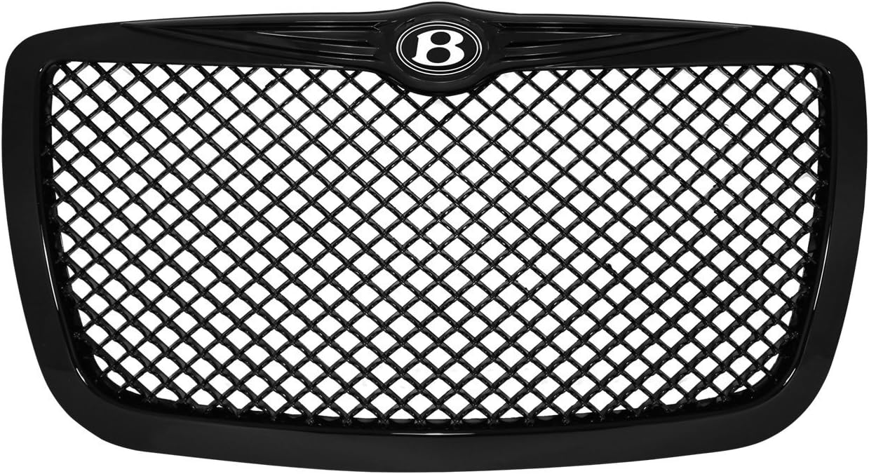 AJP Distributors Upgrade Compatible/Replacement For 300 300C B Bentley Logo Emblem Badge Black Diamond Mesh Front Hood Bumper Grille Grill Replacement Upgrade
