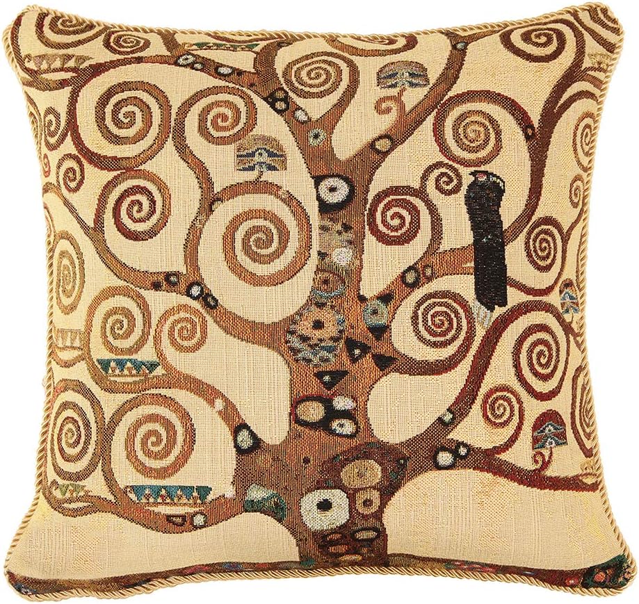 Signare Gustav Klimt Artist Tapestry Double Sided Square Throw Pillow Cover 18" x 18"/ 45cm x 45cm (No Padding) in Tree of Life Design