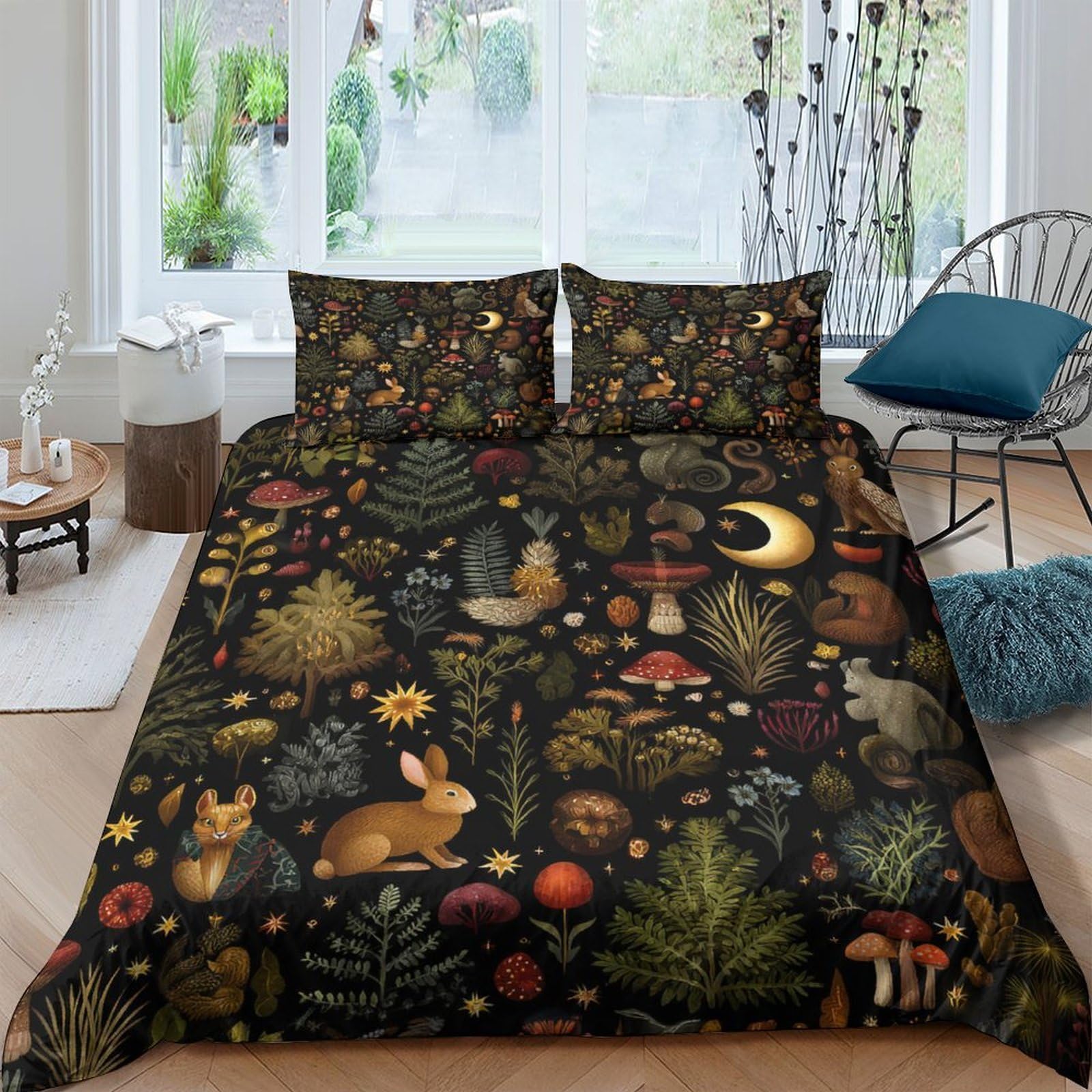 Ctjqhvkz Style-4 3D Printed Forest Rabbit Fitted Sheet Microfiber Soft Woodland Night Bed Cover For Bedroom Dorm Mattress Protection Decor Single（135X200cm）